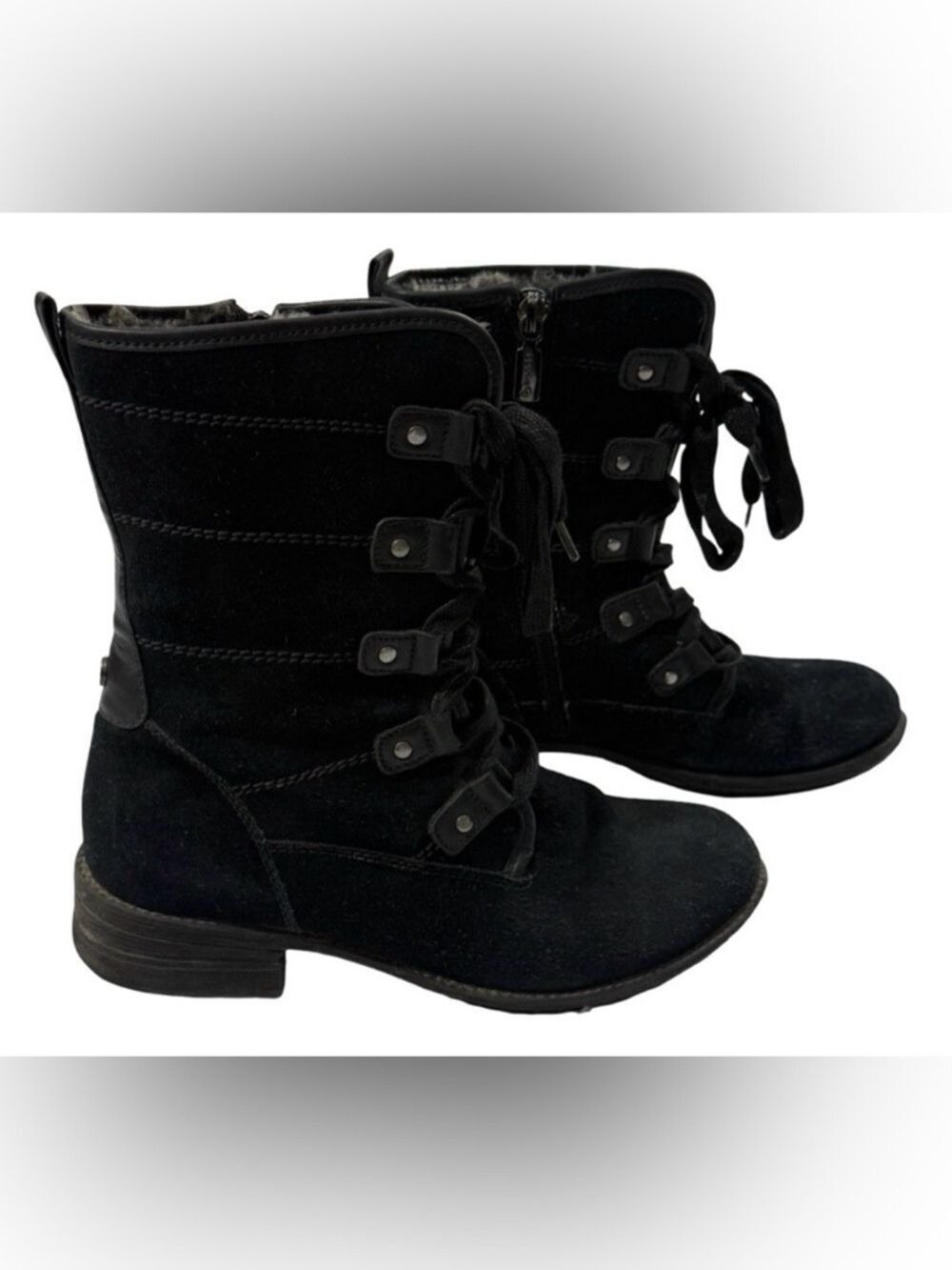 Blondo Waterproof Suede Lace-Up Fur Lined Boots Sz7 Black